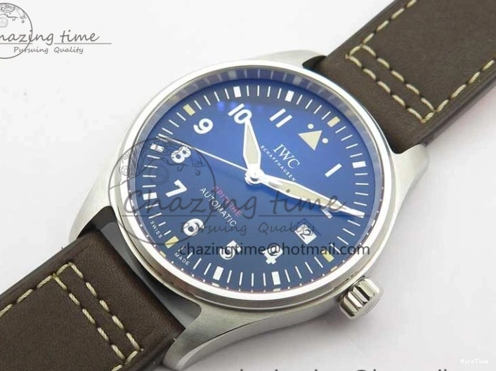 MIROTIME 0224 Original Pilot IW326803 SS MK 1:1 Best Edition Black Dial on Brown Leather Strap MIYOTA 7146